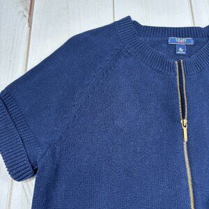 Chaps Denim XL Womens Short Sleeve Sweater Full Zipper Navy Blue 100% Cotton